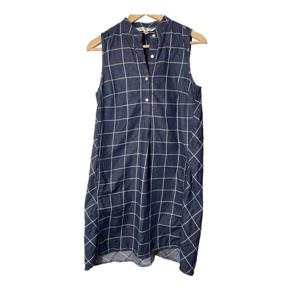 Max Studio Windowpane Plaid Dress Sleeveless Navy Blue Size Small Pockets Knee - Picture 1 of 6